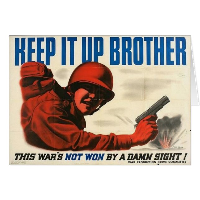 WWII Vintage Poster Greeting/Note Card (Voorkant Horizontaal)