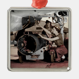WWII Vrouwen in het vliegtuig Metalen Ornament