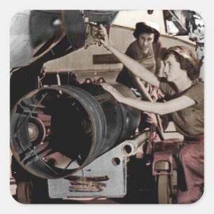 WWII Vrouwen in het vliegtuig Vierkante Sticker