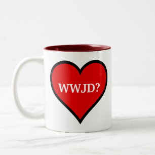 WWJD Heart Tweekleurige Koffiemok