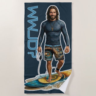 WWJD Surfer Vibes, Elke Dag Jezus, Elke Dag Geloof Strandlaken