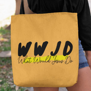 WWJD-tas – Krachtig zwart en geel schrift Tote Bag