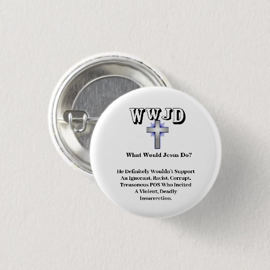 WWJD Wat zou Jezus doen? Ronde Button 3,2 Cm (Voorkant /achterkant)