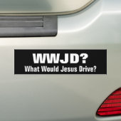 WWJD?  Wat zou Jezus rijden? Bumpersticker (Op auto)