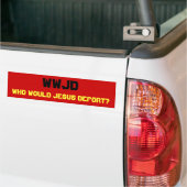 WWJD, wie zou Jezus uitzetten? Bumpersticker (Op Truck)
