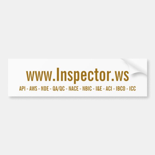www.Inspector.ws, API - AWS - NDE - QA/QC - NAC... Bumpersticker (Voorkant)