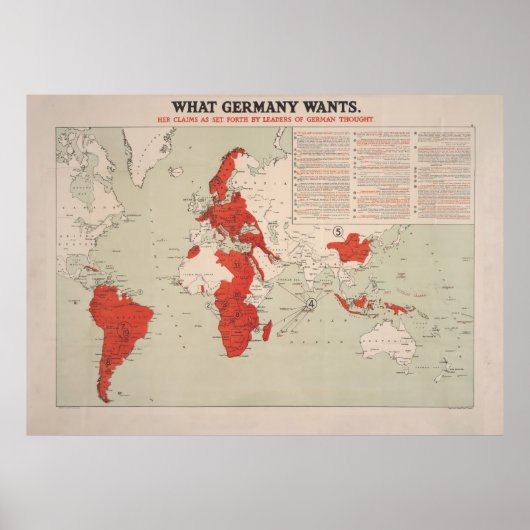  WWWI German Veroverwinning Amvisions Map (1917) Poster (Voorkant)