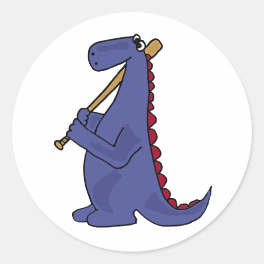WX- Blauwe Dinosaurus Spelen Honkbal Cartoon Ronde Sticker (Voorkant)