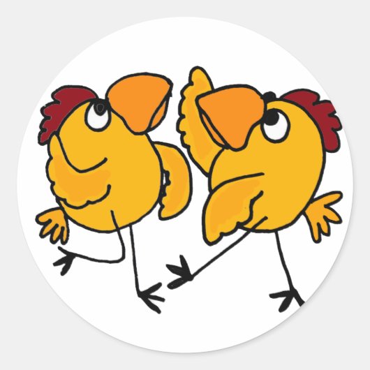 WX- Dancing Chicken Cartoon Ronde Sticker (Voorkant)