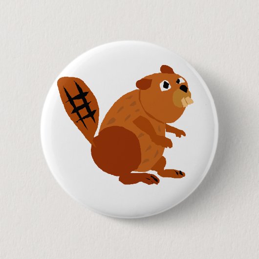 WX- Funny Beaver Primitive Art Ronde Button 5,7 Cm (Voorkant)