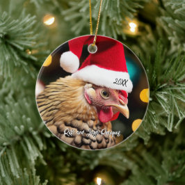 Wyandotte kip met kerstmuts keramisch ornament