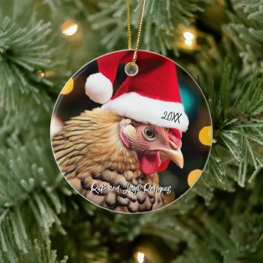 Wyandotte kip met kerstmuts keramisch ornament (Boom)