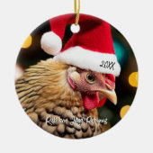 Wyandotte kip met kerstmuts keramisch ornament (Voorkant)