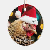 Wyandotte kip met kerstmuts keramisch ornament (Links)