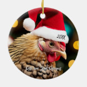 Wyandotte kip met kerstmuts keramisch ornament (Achterkant)