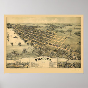 Wyandotte, MI Panorama Map - 1896 Poster