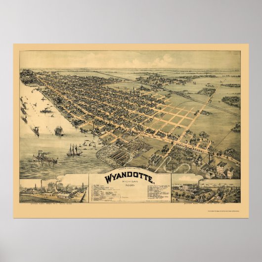 Wyandotte, MI Panorama Map - 1896 Poster (Voorkant)