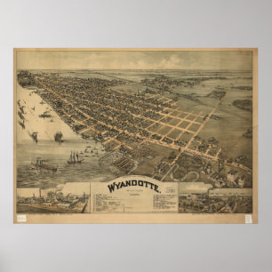 Wyandotte Michigan 1896 Antiek Panoramische Kaart Poster