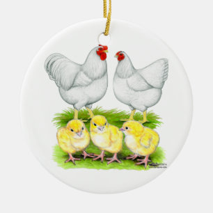 Wyandotte White Chicken Family Keramisch Ornament