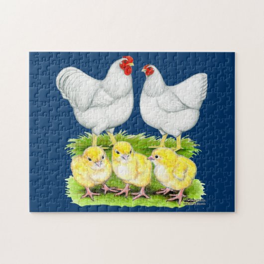 Wyandotte White Chicken Family Legpuzzel (Horizontaal)