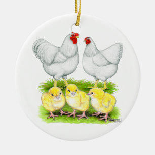 Wyandotte Witte Kippenfamilie Keramisch Ornament