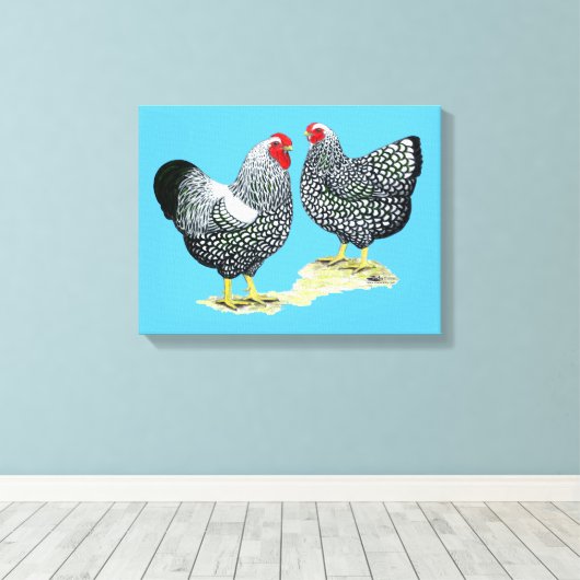 Wyandottes Silver-laced Pair Canvas Afdruk (Insitu (Houten vloer))