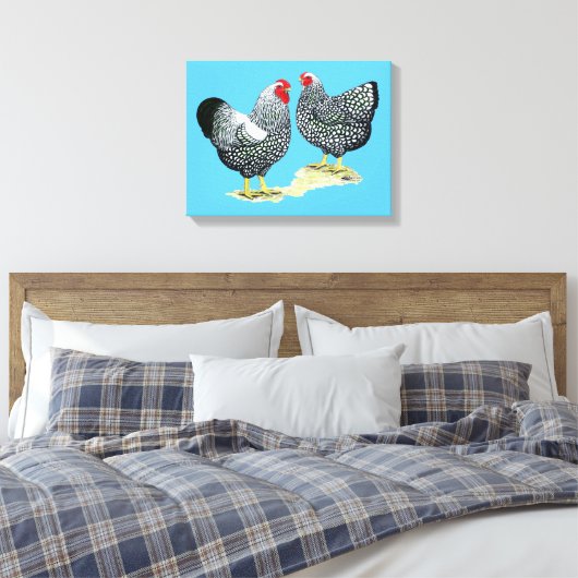 Wyandottes Silver-laced Pair Canvas Afdruk (Insitu (Slaapkamer))