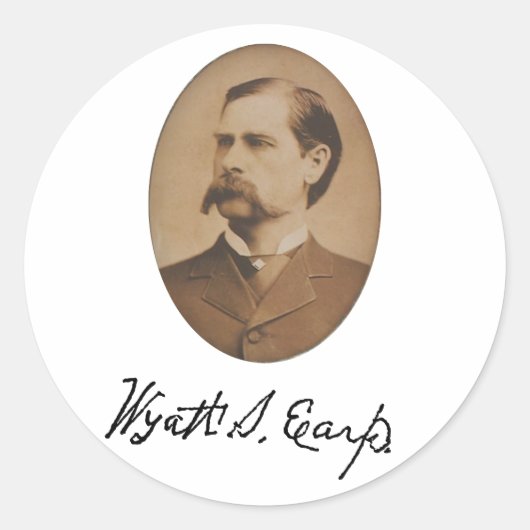 Wyatt Earp Portrait and Signature Ronde Sticker (Voorkant)