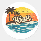 Wyatt Retro Sunset Naamontwerp Ronde Sticker (Voorkant)