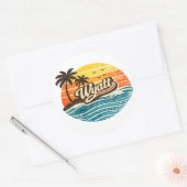 Wyatt Retro Sunset Naamontwerp Ronde Sticker (Envelop)