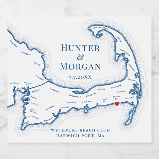 Wychmere Beach Club Harwich Port bruiloft Sparkling Wijnetiket (Enkel label)