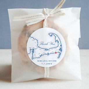 Wychmere Cape Cod kaart Dank u bruiloft gunst Ronde Sticker