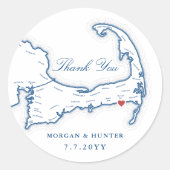 Wychmere Cape Cod kaart Dank u bruiloft gunst Ronde Sticker (Voorkant)
