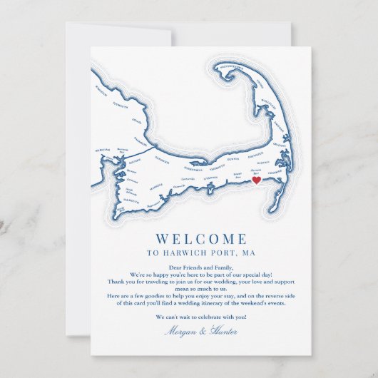 Wychmere Harwich Port MA Bruiloft Welkomstroute Bedankkaart (Voorkant)