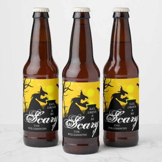 Wyed Witch Silhouette Halloween Bier Etiket (Flessen)