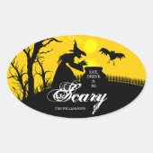 Wyed Witch Silhouette Halloween Ovale Sticker (Voorkant)