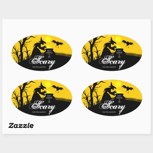 Wyed Witch Silhouette Halloween Ovale Sticker (Vel)