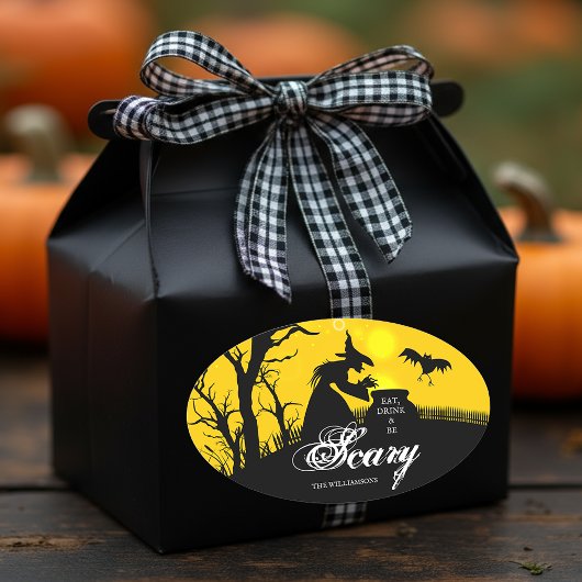 Wyed Witch Silhouette Halloween Ovale Sticker