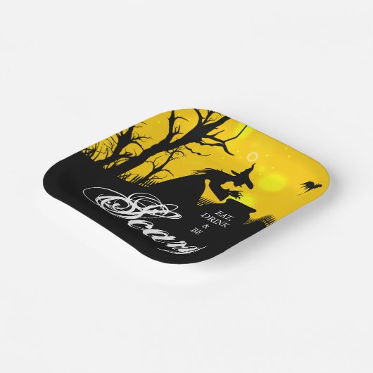 Wyed Witch Silhouette Halloween Papieren Bordje (Gebogen)