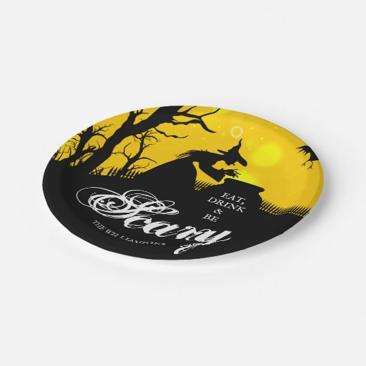 Wyed Witch Silhouette Halloween Papieren Bordje (Gekanteld)