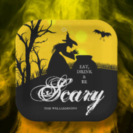 Wyed Witch Silhouette Halloween Papieren Bordje