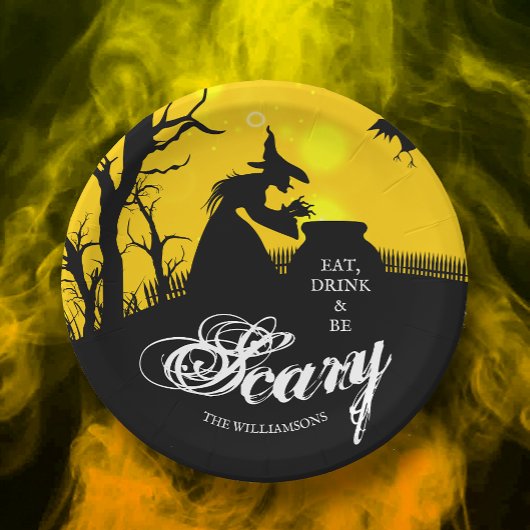 Wyed Witch Silhouette Halloween Papieren Bordje