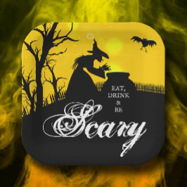 Wyed Witch Silhouette Halloween Papieren Bordje