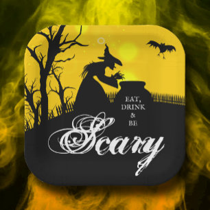 Wyed Witch Silhouette Halloween Papieren Bordje