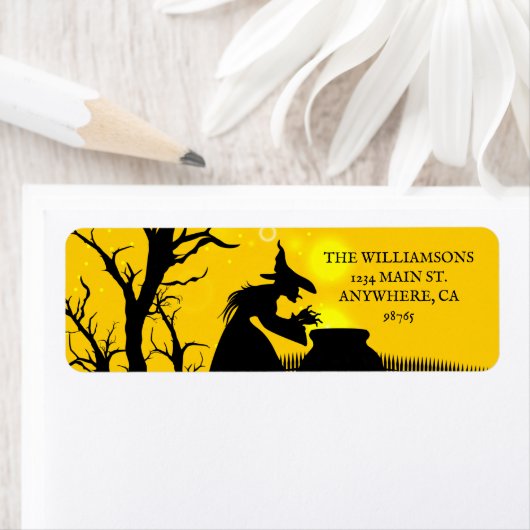 Wyed Witch Silhouette Halloween Return Address Etiket (Insitu)