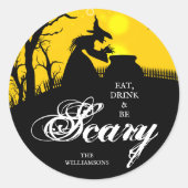 Wyed Witch Silhouette Halloween Ronde Sticker (Voorkant)