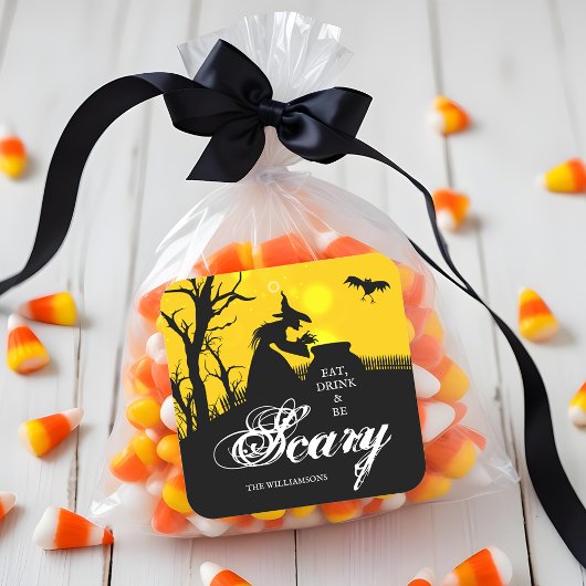 Wyed Witch Silhouette Halloween Vierkante Sticker