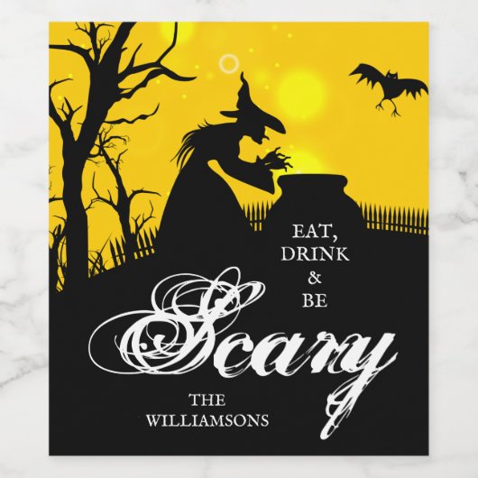 Wyed Witch Silhouette Halloween Wijn Etiket (Enkel label)