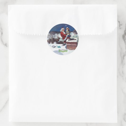 Wyeth - Santa Delivering Books for Christmas. Ronde Sticker (Tas)