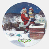 Wyeth - Santa Delivering Books for Christmas. Ronde Sticker (Voorkant)
